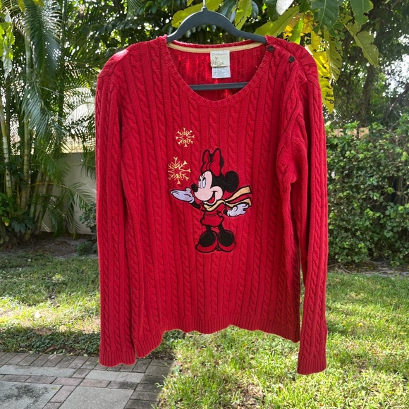 Disney Store Minnie Mouse Embroidered Cable Knit Red Christmas Winter Sweater - Picture 4 of 12